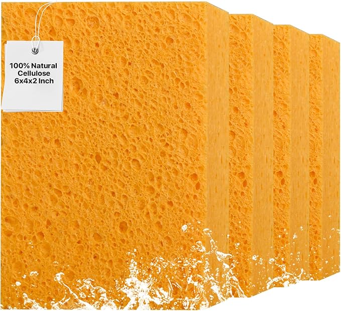 4 PCS Large Natural Cellulose Sponges 6x4x2 Inch by MtJun