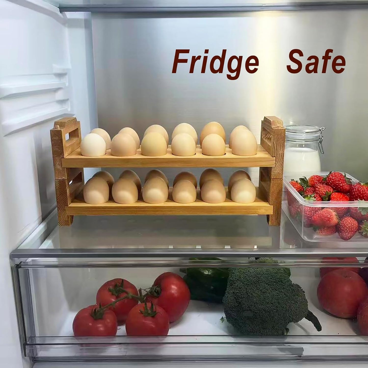 Wooden Egg Holder Countertop, Stackable Egg Organizer, 3-Tier 36 Eggs | Solid natural wood egg holder, farmhouse style. 3-tier stackable saves space. Countertop & fridge use. No chemical coating.