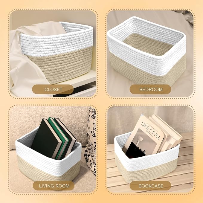 Hopegiver Woven Storage Baskets 11x8x7 Inch, 3 Pack Collapsible Cube Storage Bin - Image 7
