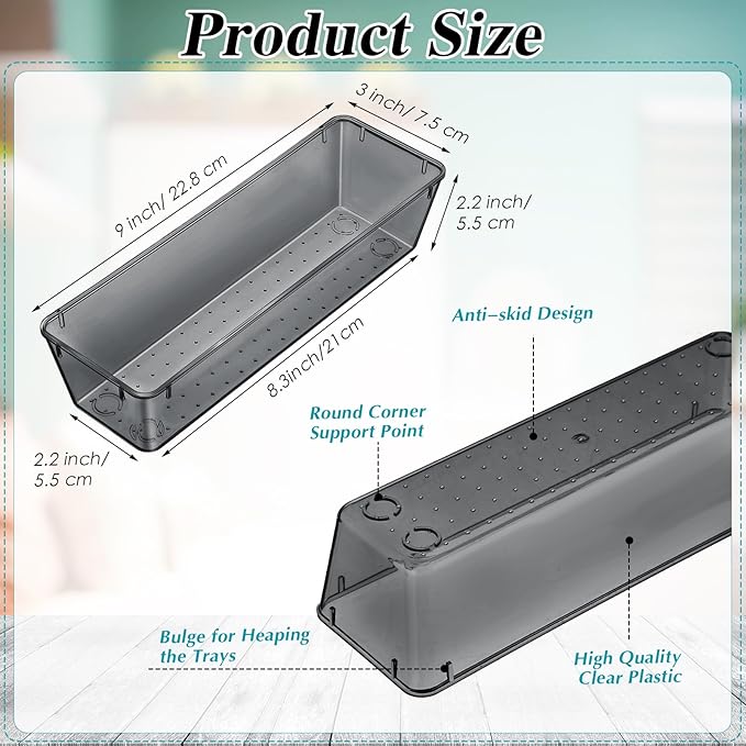 Maitys 12 Pcs Vanity Drawer Organizer 9 x 3 x 2 Inches Clear Plastic Utensil - Image 2
