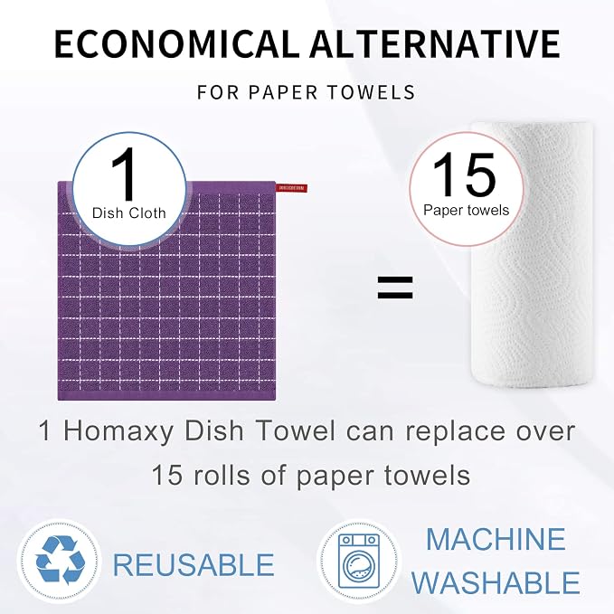 Homaxy 100% Cotton Terry Kitchen Dish Cloths, Ultra Soft and Absorbent Dish - Image 7
