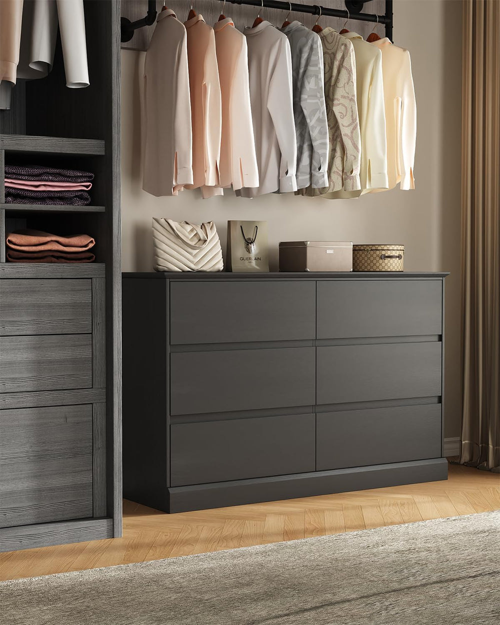 Dresser for Bedroom, 6 Drawer Dressers, Modern Wood Dresser, Wide Chest of Dr...
