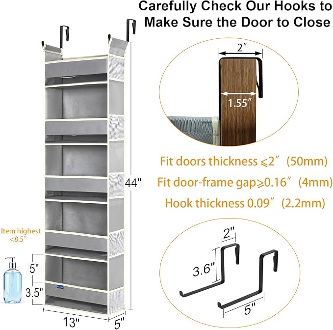 2 Pack Over The Door Hanging Organizer 5-Shelves and 10 Side Pockets, Over The - Image 2