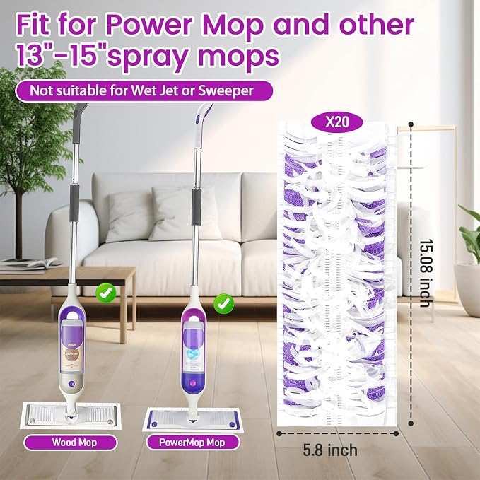 20-Pack Disposable Microfiber Power Mop Pad Refills Compatible - Image 2