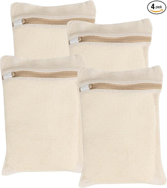 4 Piece Small, Durable Organic Cotton Mesh Laundry Bag by NAHADS