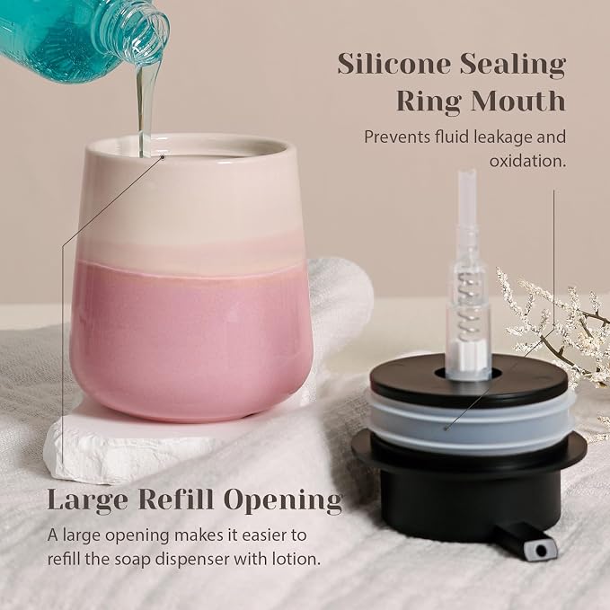 INGOFIN Ceramic Hand Soap Dispenser - 12 oz Liquid Lotion Dispenser Bathroom - Image 3