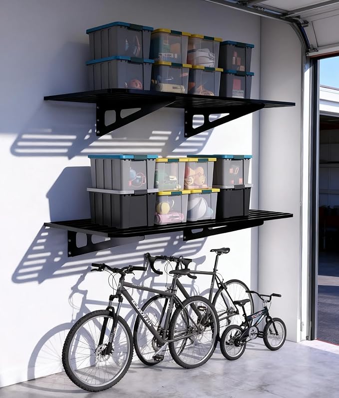 2-Pack 2x4ft Garage Wall Shelving, 2 Shelf Total 8 ft Garage Wall Storage - Image 2