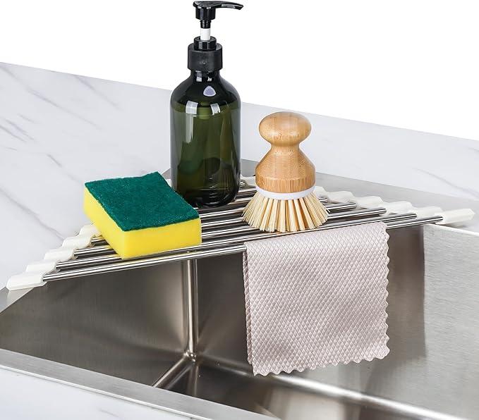 Tomorotec Triangle Roll-Up Dish Drying Rack Sink Corner Small Foldable by Tomorotec