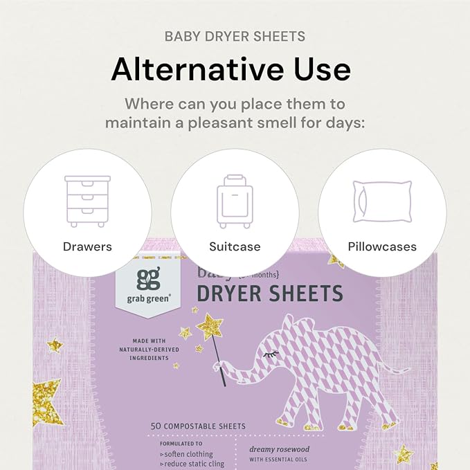 Grab Green Baby Laundry Dryer Sheets, 160 Sheets, Dreamy Rosewood Scent - Image 5