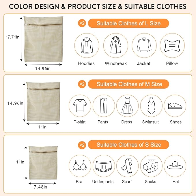 6-Piece Bag, Durable Cotton Mesh Laundry Bag, Sturdy Zipper, Breathable Mesh - Image 4