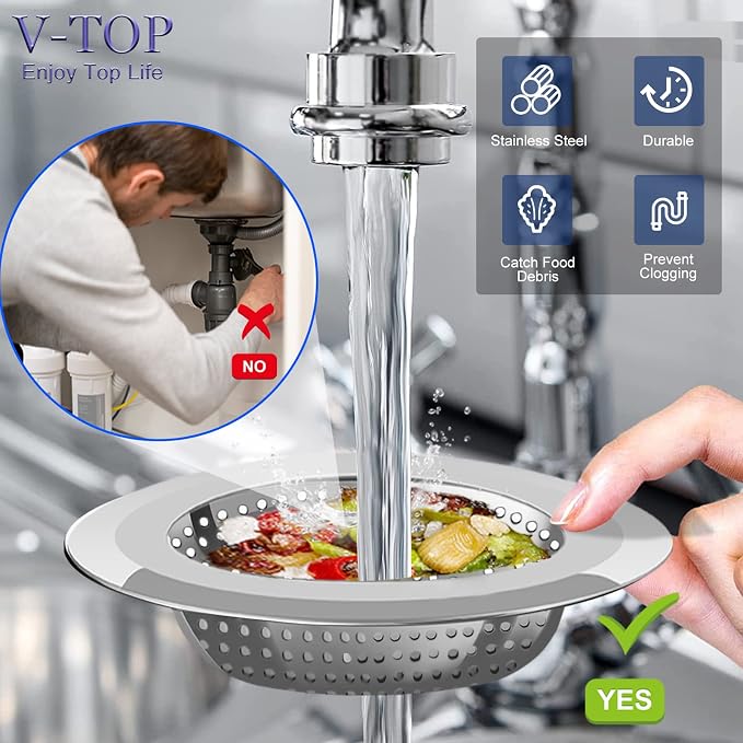 Kitchen Sink Drain Strainer, 4 Pack Stainless Steel and Black Mesh Sink Strainer - Image 3