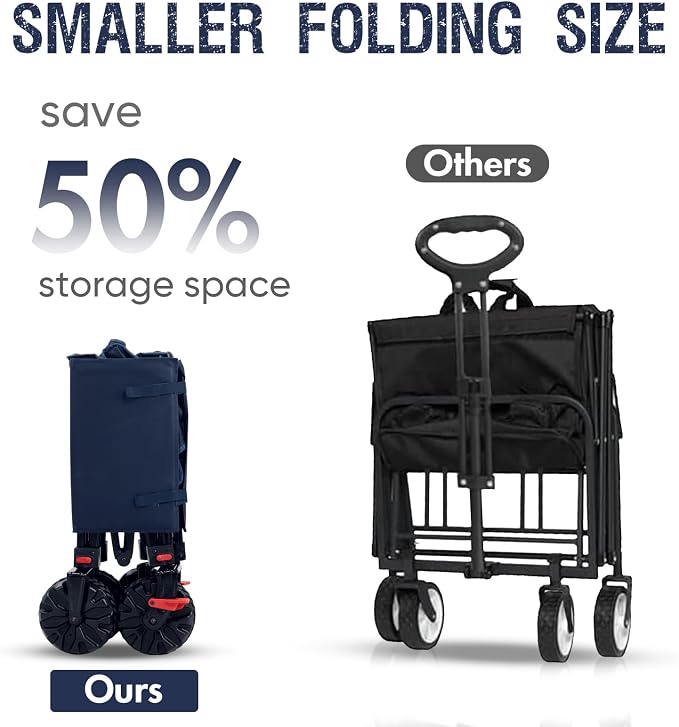 PORTAL Collapsible Wagon with Brakes, Heavy Duty Utility Cart with All-Terrain - Image 3