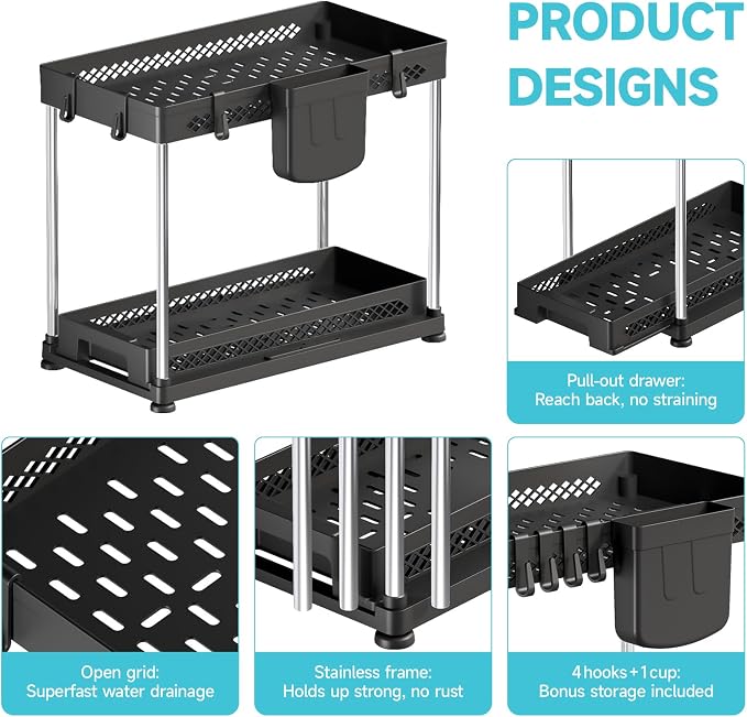 Under Sink Organizer, 2 Tier Pull Out Cabinet Organizer - Image 6