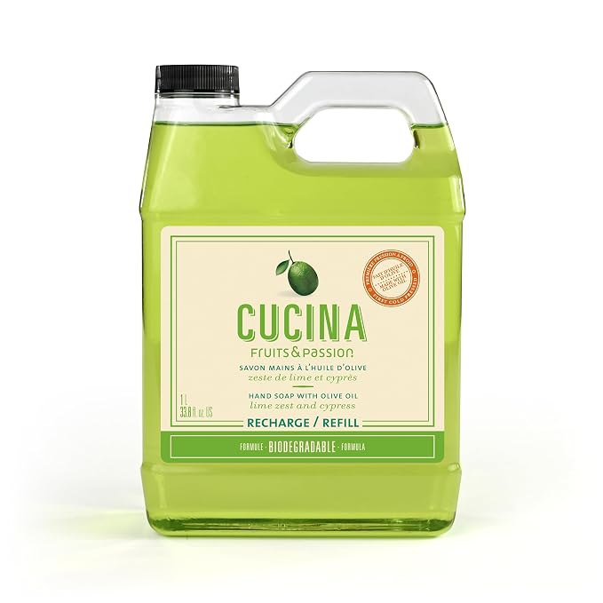 Cucina Fruits & Passion Hand Soap Refill – 1 Liter Lime Zest and Cypress – by Cucina