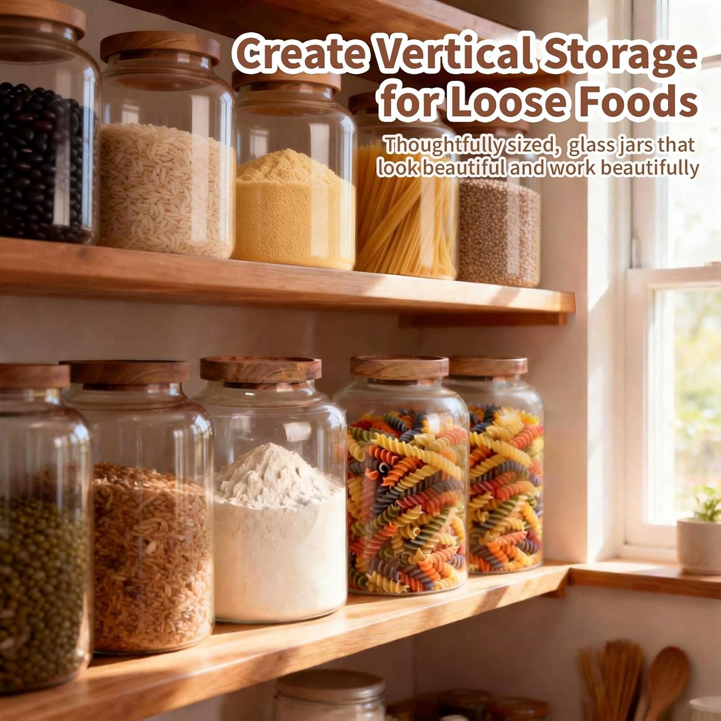 2 PCS Large Glass Food Storage Jars with Airtight Lids, 4.2 Qt Wide Mouth Glass Canister Set for Pantry, Rice, Flour, Sugar, Cereal & Coffee