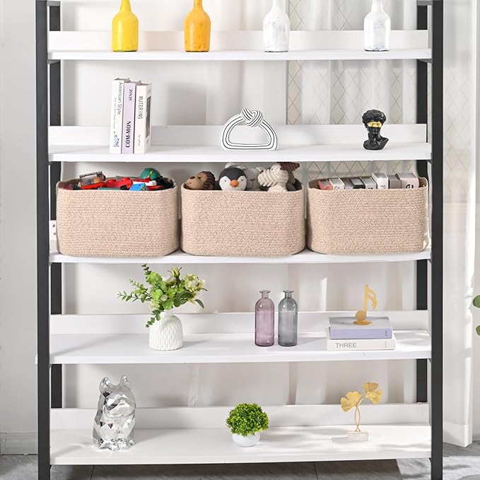 Large Storage Baskets for Organizing Shelves, Woven Cotton Rope Bins for Baby