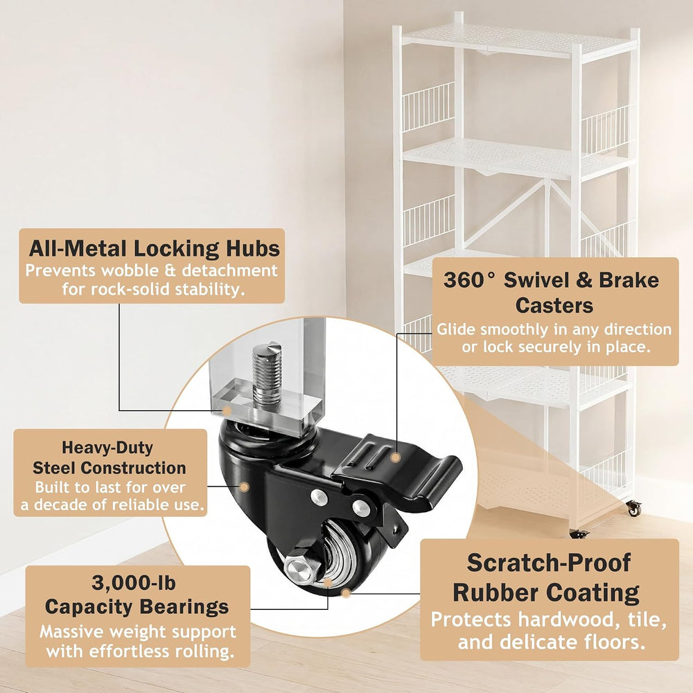 Folding Shelves No Assembly, 5 Tier Foldable Storage Shelves with Wheels, 220...