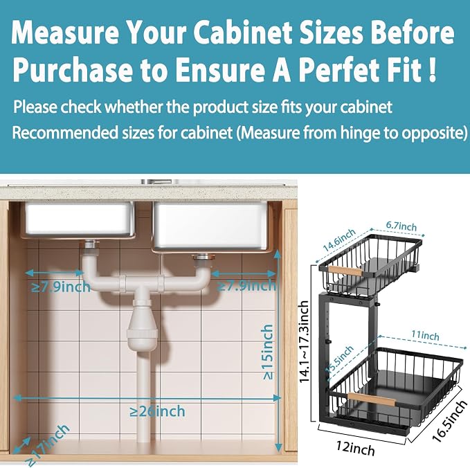 Under Sink Organizer Storage 1 pack, 2 Tier Slide Out Height Adjustable Pull - Image 7