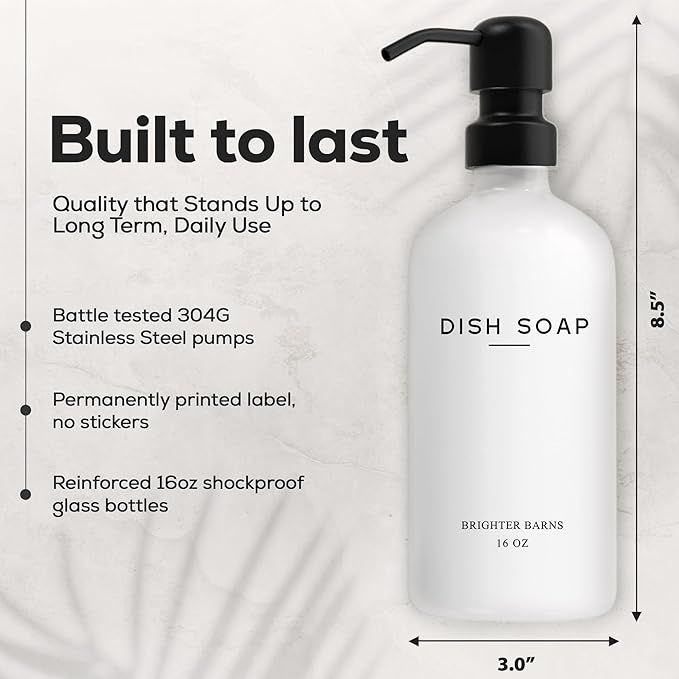 White Glass Hand and Dish Soap Dispenser Set by Brighter Barns - Image 3