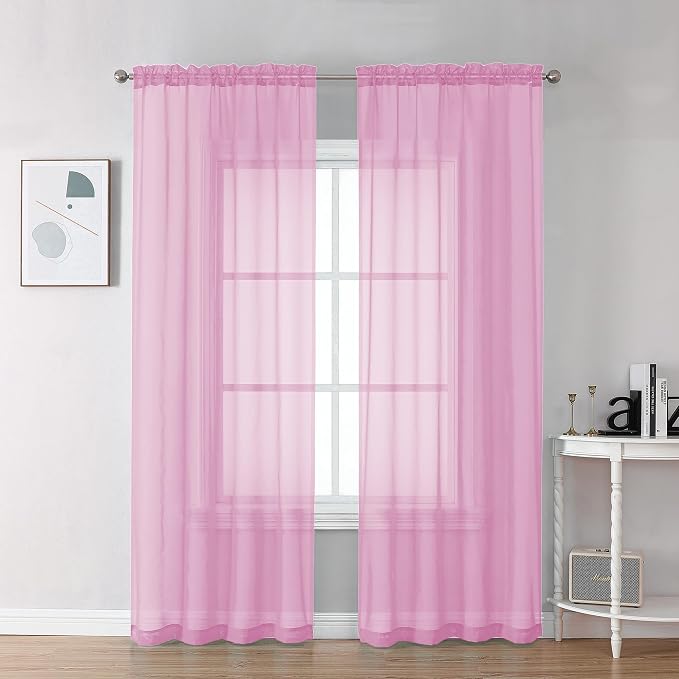Chyhomenyc Pink Sheer Curtains 78 Inches Long 2 Panels Set by Chyhomenyc
