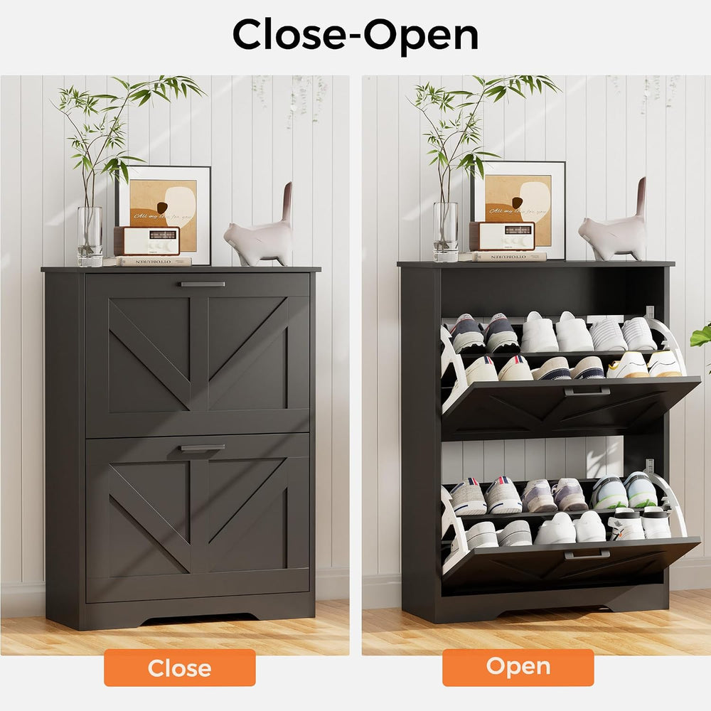 Homleke Farmhouse Shoe Cabinet for Entryway, 2 Barn-Style Flip Drawers