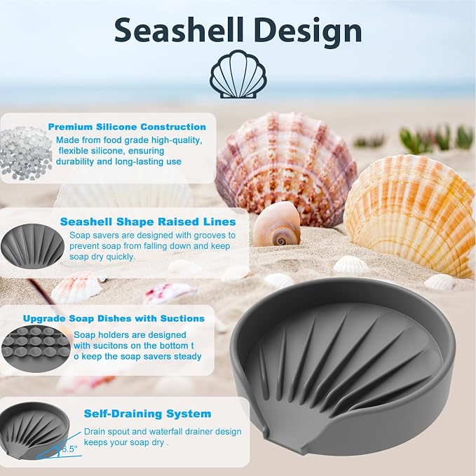 Self Draining Soap Dish, Silicone Suction Cup Soap Holder Tray Savers Container - Image 3