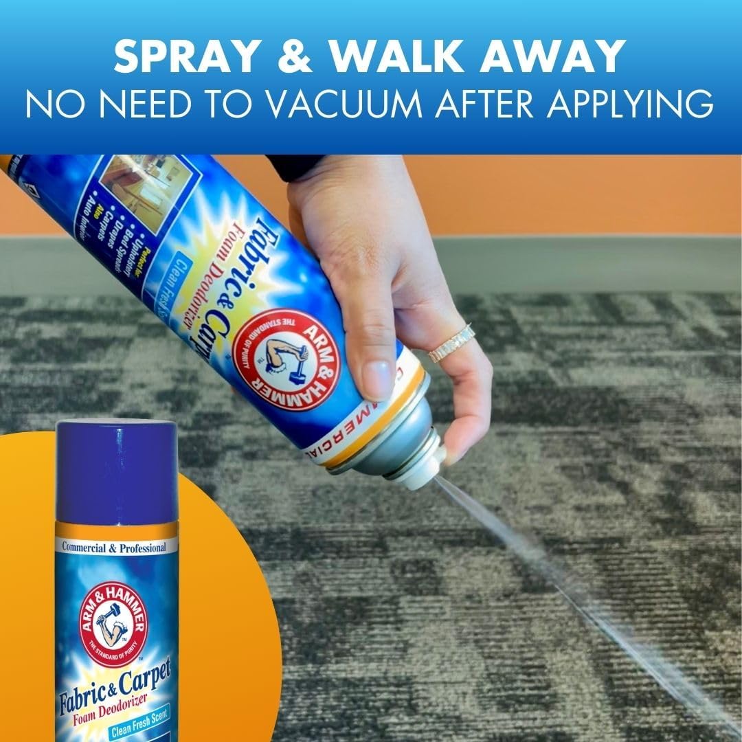 Arm and Hammer Fabric and Carpet Foam Deodorizer Professional, Aerosol, Fresh Scent, 15 fl oz (Case of 8)