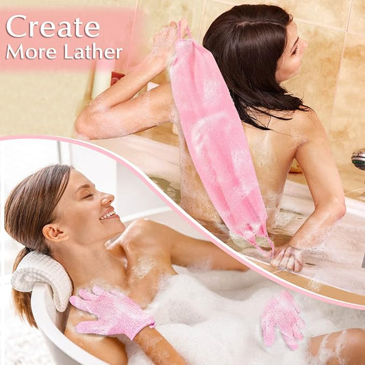 Anezus Exfoliating Shower Bath Gloves Back Scrubber Set - Image 2