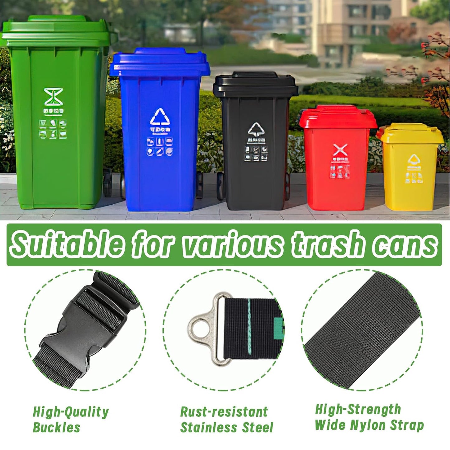 LYX&GC Trash Can Locks for Animals, Raccoon Bear Proof Trash Can Lock, Easy to Install, Long Lasting Strap Lid Garbage Can Lock for Out Door Garbage Can - 2PCS