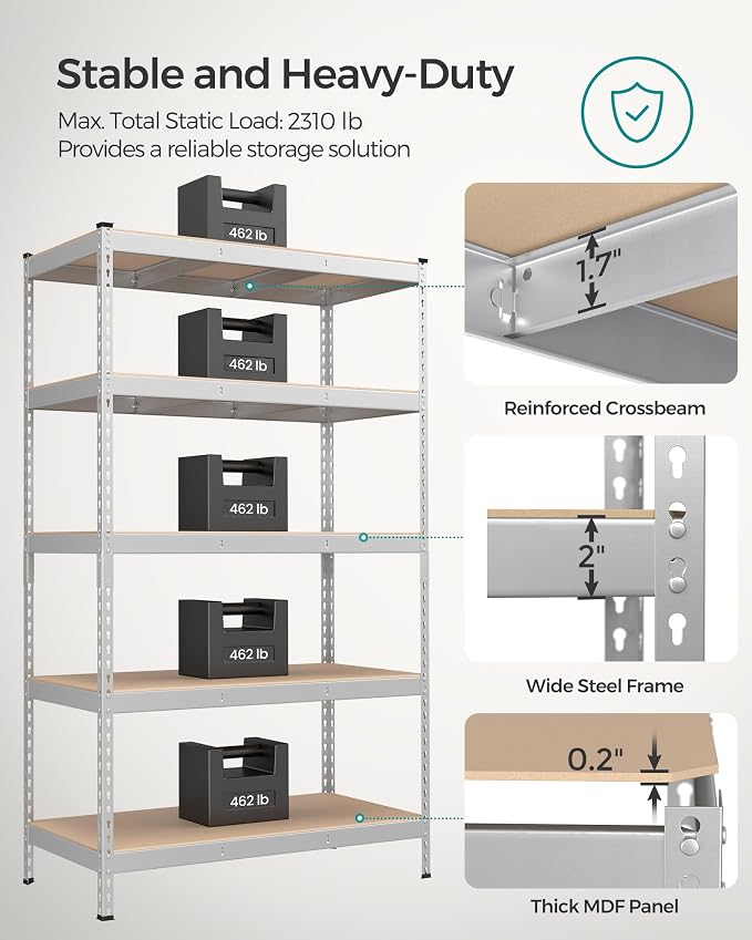 SONGMICS 5-Tier Storage Shelves, Load 2310 lb, Boltless Assembly, Adjustable - Image 4