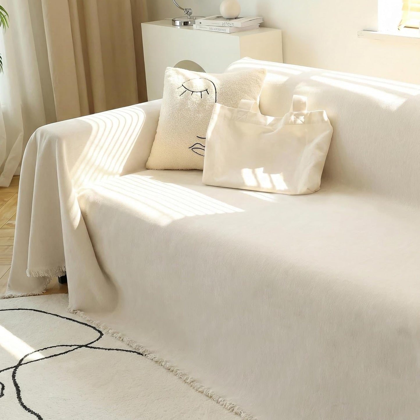 MEETSKY Couch Cover Sofa Covers Couch Covers for 3 Cushion Couch Sofa Pet Friendly, L Shaped Sectional Sofa Covers Washable Simply Put Sofa Throw Cover for Dogs, 91" x 134", Beige