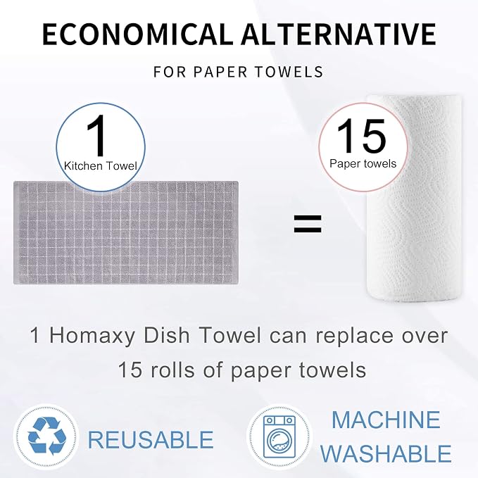 Homaxy 100% Cotton Terry Kitchen Towels, Checkered Designed, Soft and Super - Image 7