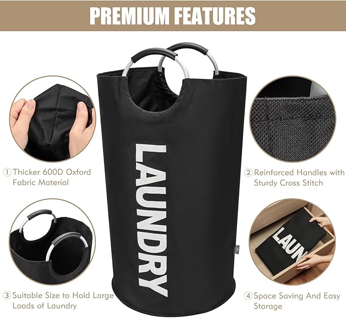 DOKEHOM 90L Large Laundry Basket, Collapsible Laundry Bag, Freestanding Tall - Image 7