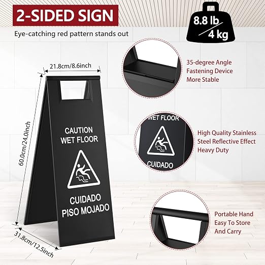 Kigley 2 Pcs Wet Floor Sign, 24 Inch Stainless Steel Caution Wet Floor Sign - Image 2