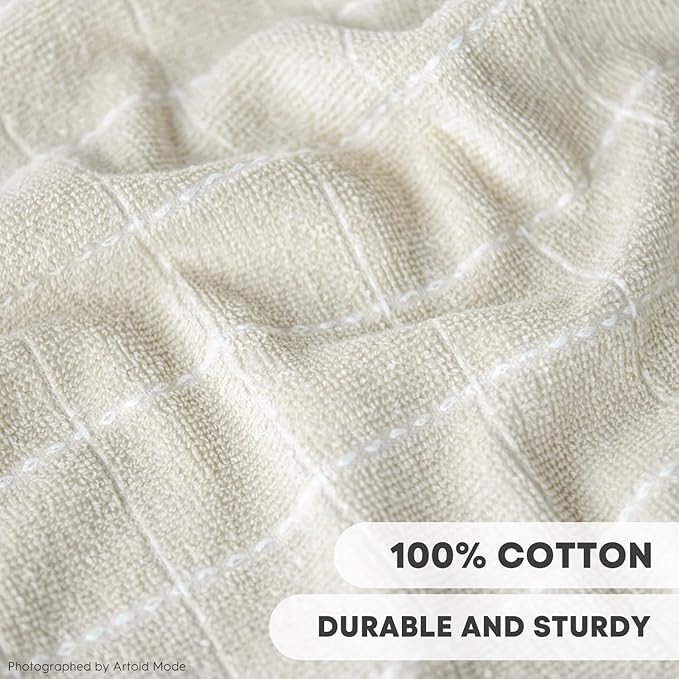 Artoid Mode Checkered Designed Cotton Beige Terry Kitchen Dish Cloths, 12x12 - Image 3