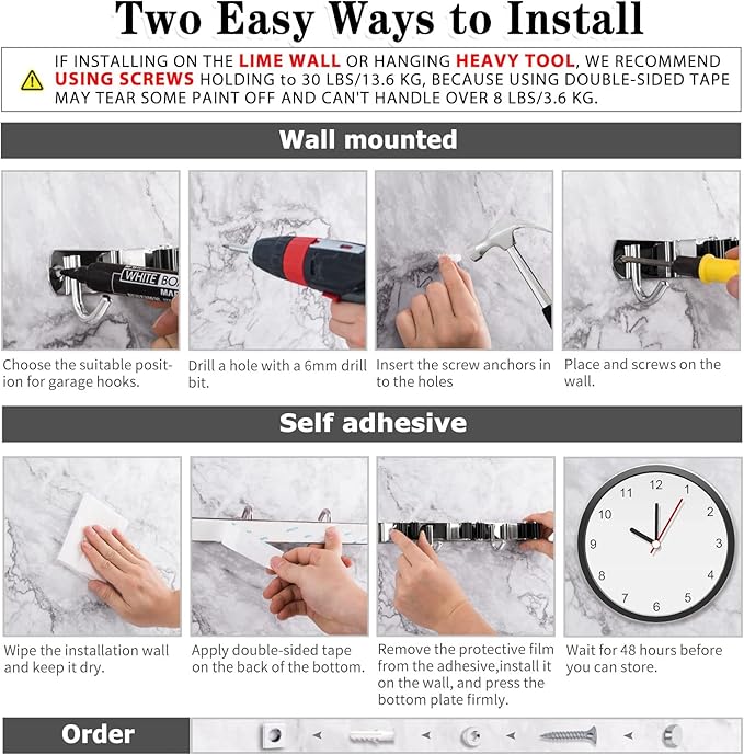 3 Racks and 4 Hooks Broom and Mop Holder Wall Mounted Garage Organizer Storage - Image 5