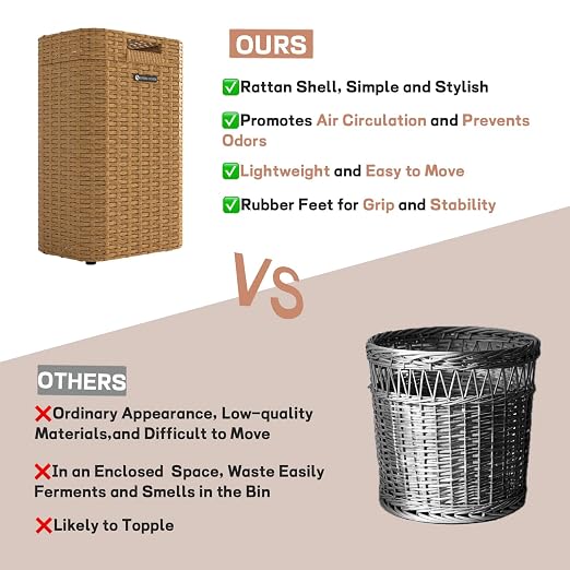 Ypati Handwoven 4 Gallon Rattan Trash Can - Image 5