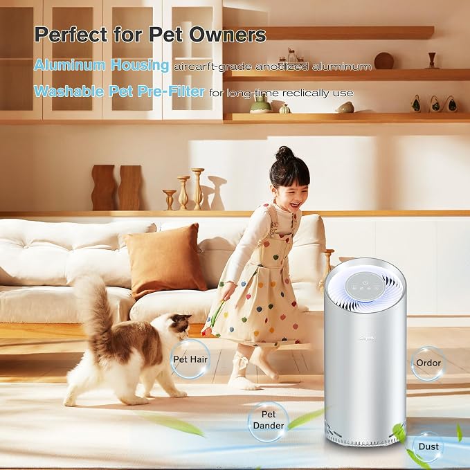 Aluminum Housing Air Purifiers for Home Bedroom Cover 1375ft². Washable - Image 5