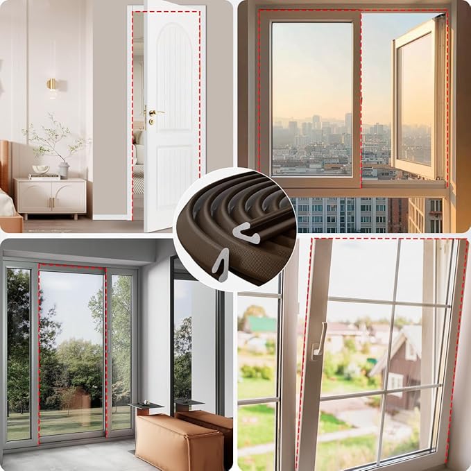 V Shape Foam Weather Stripping Door Frame Seal Strip 2Pcs×26FT Brown, Draft - Image 8