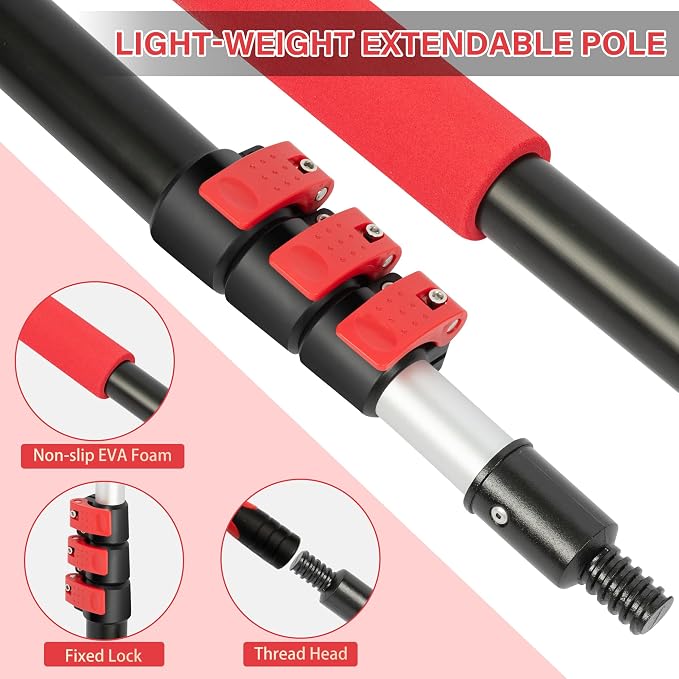 5-12 FT Extension Pole with 2 Outdoor Cobweb Brushes, 20 FT High Reach Ceiling - Image 5