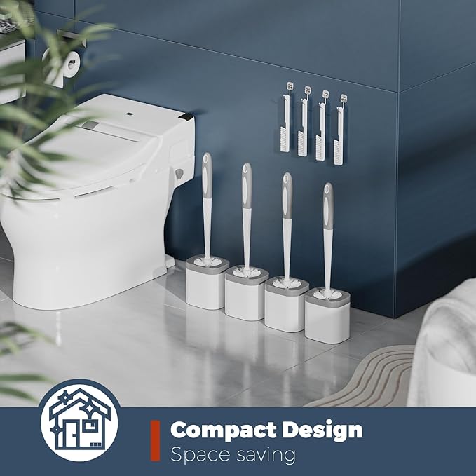Toilet Brush, 4 Pack Toilet Brush and Holder Set Bathroom Accessories, Toilet - Image 7