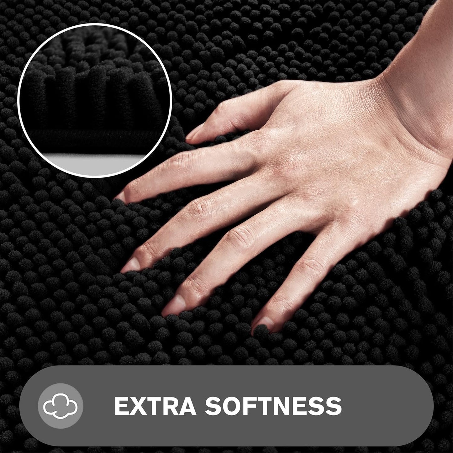 Small Bathroom Rug 12"x18" – Washable and Absorbent Bath Mat, Non Slip, Thick Soft Chenille Bath Rugs for Bathroom, Shower, Sink, Dog mat(Black)