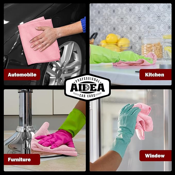 AIDEA Microfiber Cleaning Cloth Pink 20PK, Microfiber Towels - Image 5
