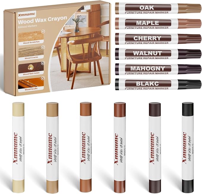 Wood Filler Sticks, 12 Colors Wood Wax Crayons Furniture Markers Touch Up by Xmnamc