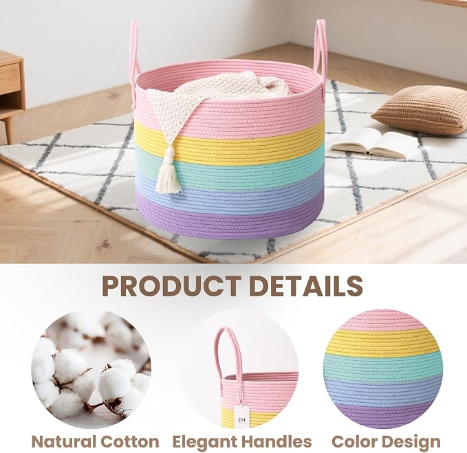 Woven Blanket Basket, 65L Large Rope Storage Bin - Image 3
