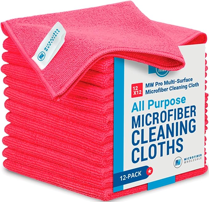12" x 12" MW Pro Multi-Surface Microfiber Cleaning Cloths | Red by MicrofiberWholesale