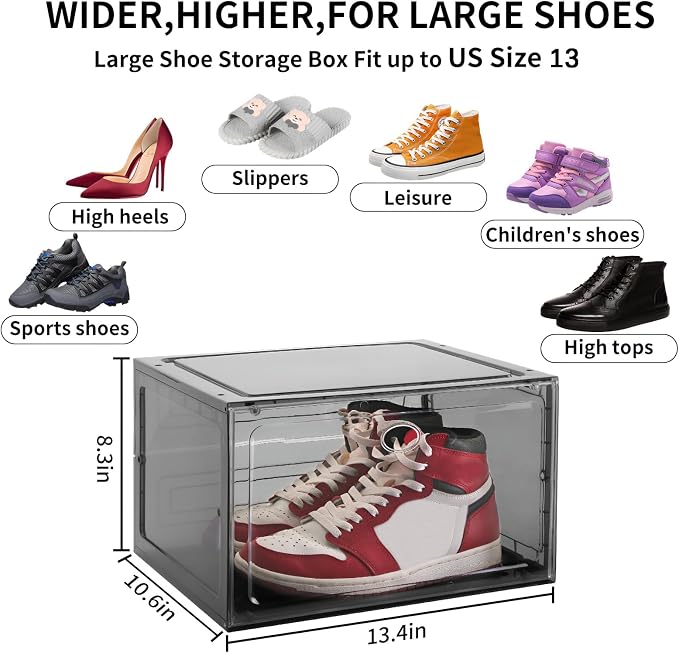 Large Shoe Boxes Clear Plastic Stackable, 8 Pack Drop Side Shoe Storage Boxes - Image 2