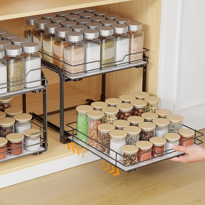 Spice Rack Organizer for Cabinet, 2 Tier Pull Out Spice Rack – Heavy Duty Metal - Image 5