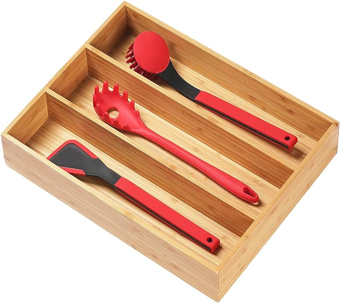 Umilife Bamboo Kitchen Utensils Organizer, 13 Inch Drawer Dividers by Umilife