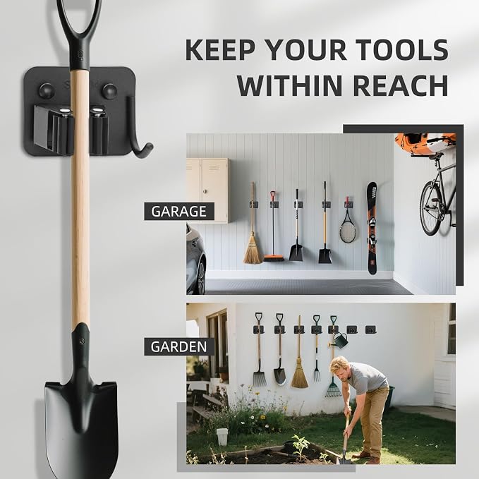 Broom Holder Wall Mount with Screws Broom and Mop Organizer Wall Hanging - Image 2